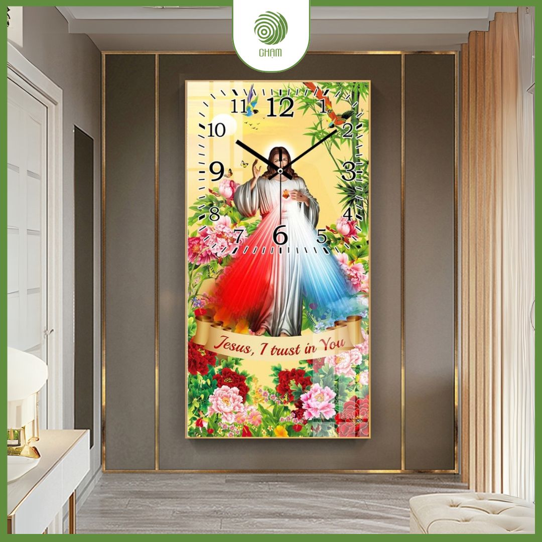 Tranh đồng hồ công giáo tráng gương cao cấp CHẠM|A2